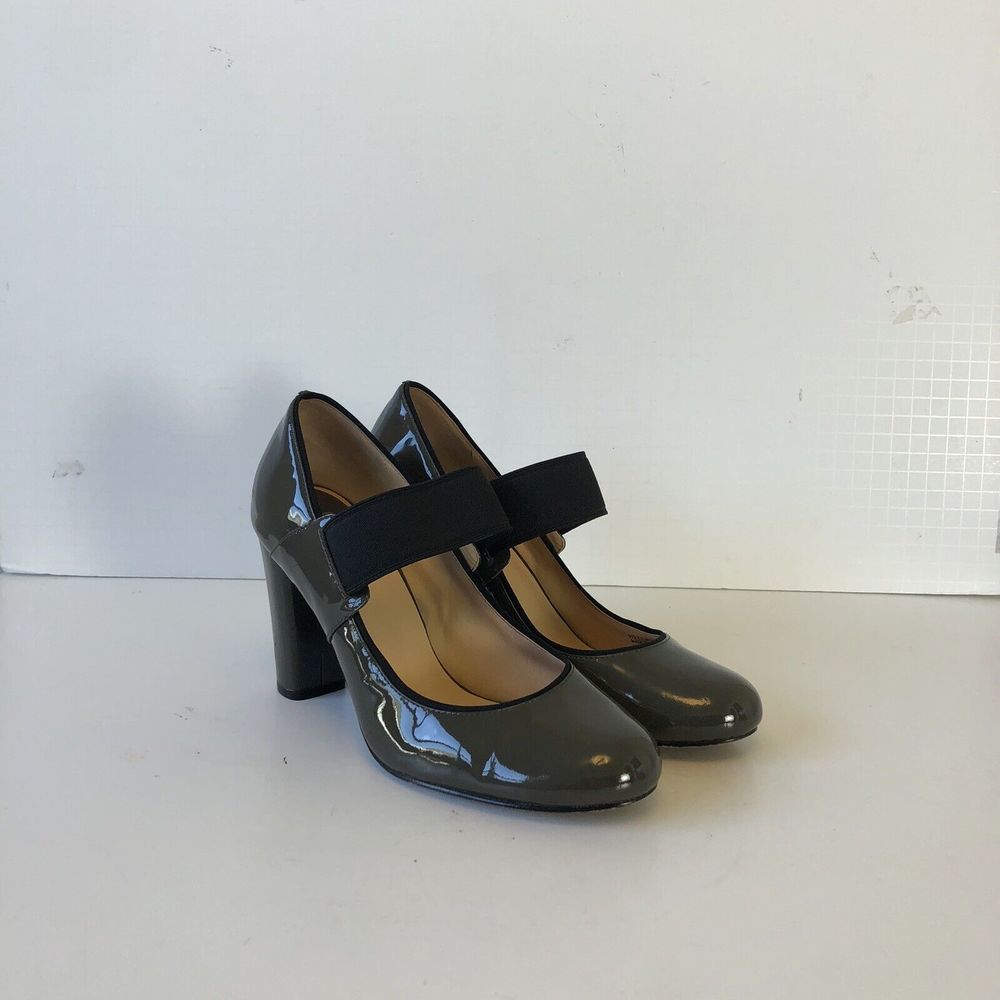 Cole Haan Maryjane Heels Pumps Grey Patent Leather Comfort Block Heel Size 9.5B
